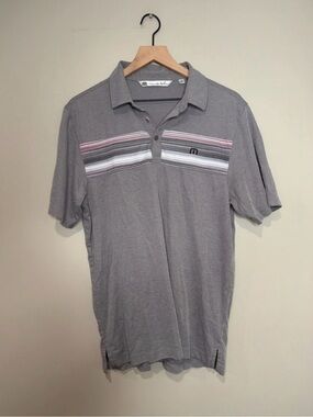 Travis Mathew Men’s Gray Striped Polo Shirt Medium